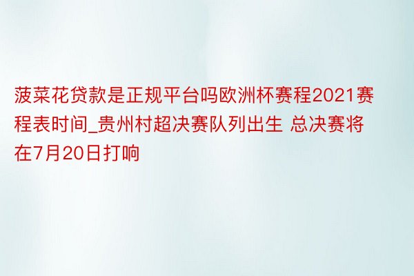 菠菜花贷款是正规平台吗欧洲杯赛程2021赛程表时间_贵州村超决赛队列出生 总决赛将在7月20日打响