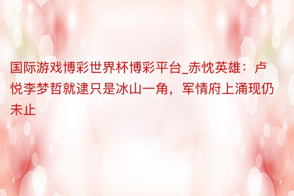 国际游戏博彩世界杯博彩平台_赤忱英雄：卢悦李梦哲就逮只是冰山一角，军情府上涌现仍未止